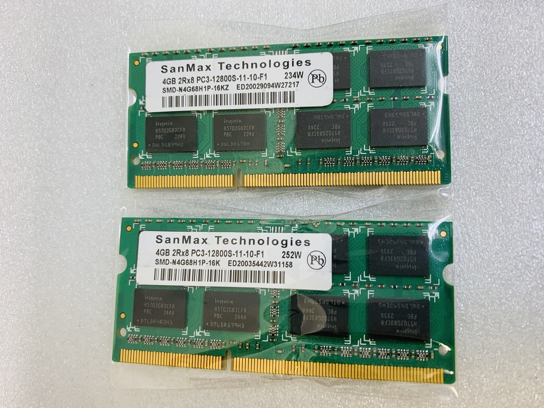 SANMAX 2Rx8 PC3-12800S 4GB 2枚組 8GB DDR3 ノートPC用 メモリ 204ピン DDR3-1600 4GB 2枚 DDR3 LAPTOP RAM_画像1