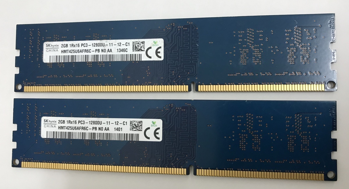 SK HYNIX 1Rx16 PC3-12800U 2GB 2枚組 1セット 4GB DDR3 デスクトップ用 メモリ DDR3-1600 2GB 2枚で 4GB DDR3 DESKTOP RAM_画像1