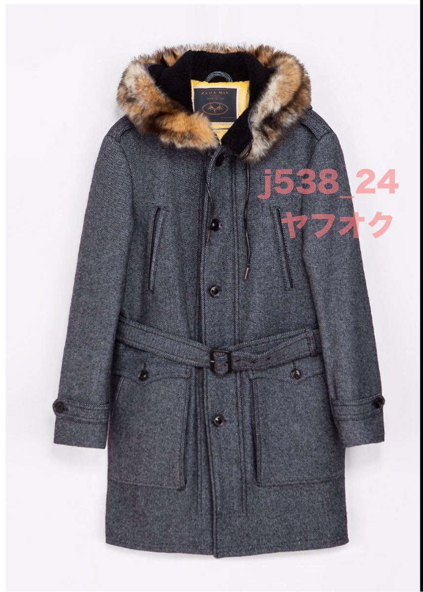 ZARA MAN フード付き カジュアル コート キルティング M 38 フェイクファー メンズ ジャケット ブルゾン フード パーカー_画像2