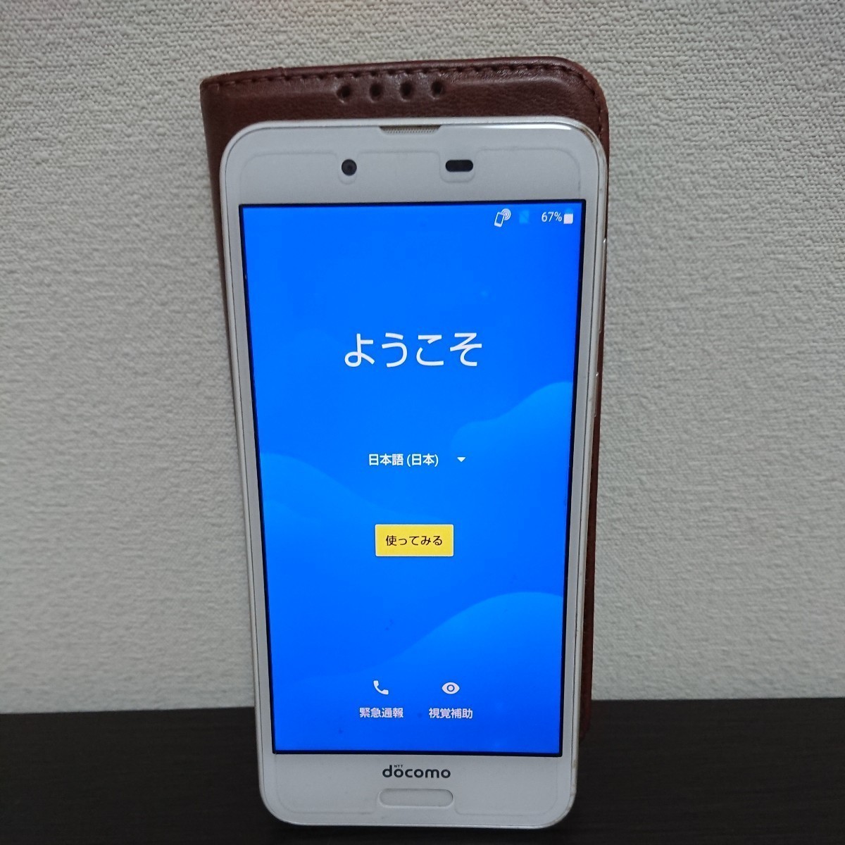 [1円スタート][ジャンク品]　ドコモ　AQUOS　SH-01K　スマホ　SHARP　現状動作品　初期化済み　手帳ケース付き_画像1