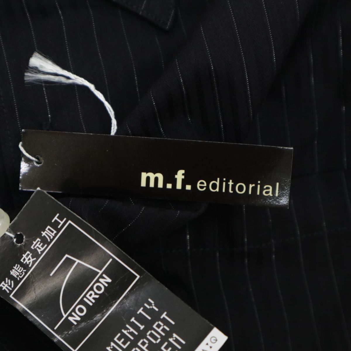 【新品 未使用】 m.f.editorial タカキュー 形態安定★ 長袖 ボタンダウン ストライプ シャツ Sz.3L　メンズ 黒 大きい 特大　C4T00707_1#C_画像5