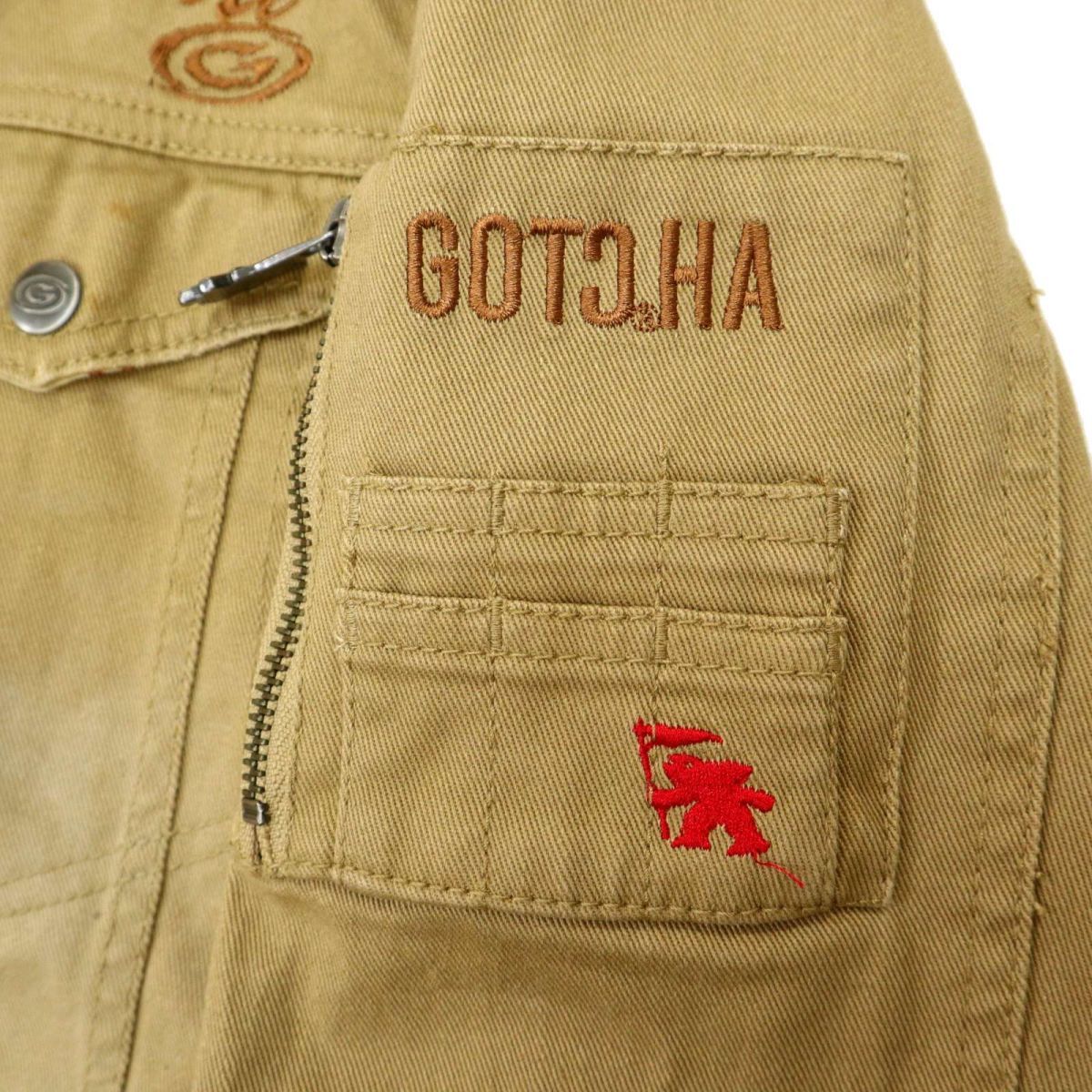 GOTCHA Gotcha through year Logo embroidery * Vintage processing Tracker Denim jacket G Jean Sz.L men's Surf C3T11771_C#O