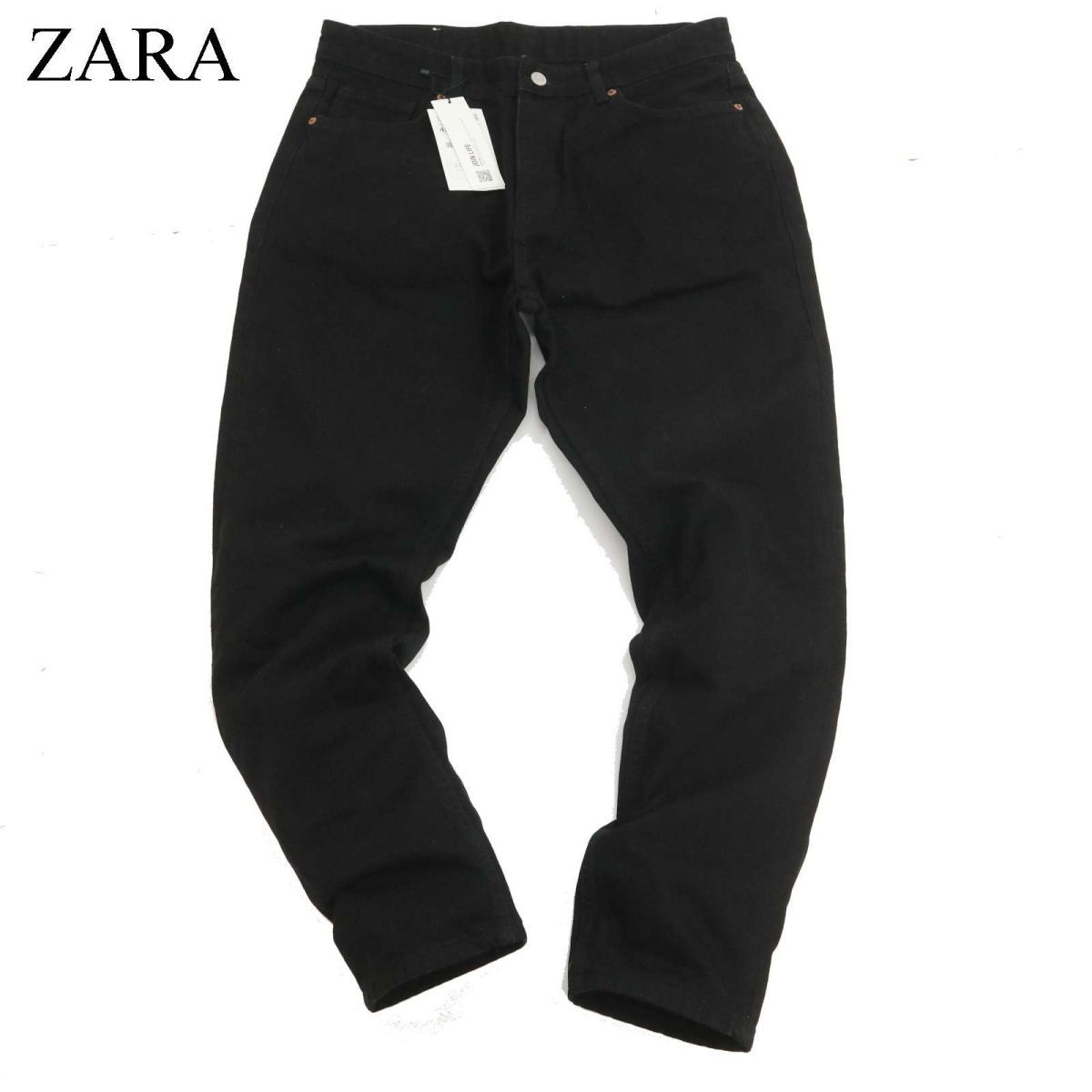 【新品 未使用】 ZARA ザラ マン 現行タグ★ テーパード ブラック デニム パンツ ジーンズ Sz.32　メンズ 黒　C4B00493_1#R_画像1