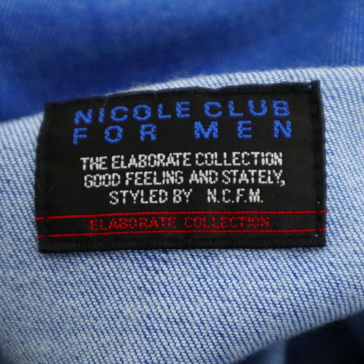 NICOLE CLUB FOR MEN ニコルクラブ フォーメン 襟袖ワイヤー★ ストレッチ デニム ジャケット Gジャン Sz.48　メンズ 青　C4T01143_2#O_画像5