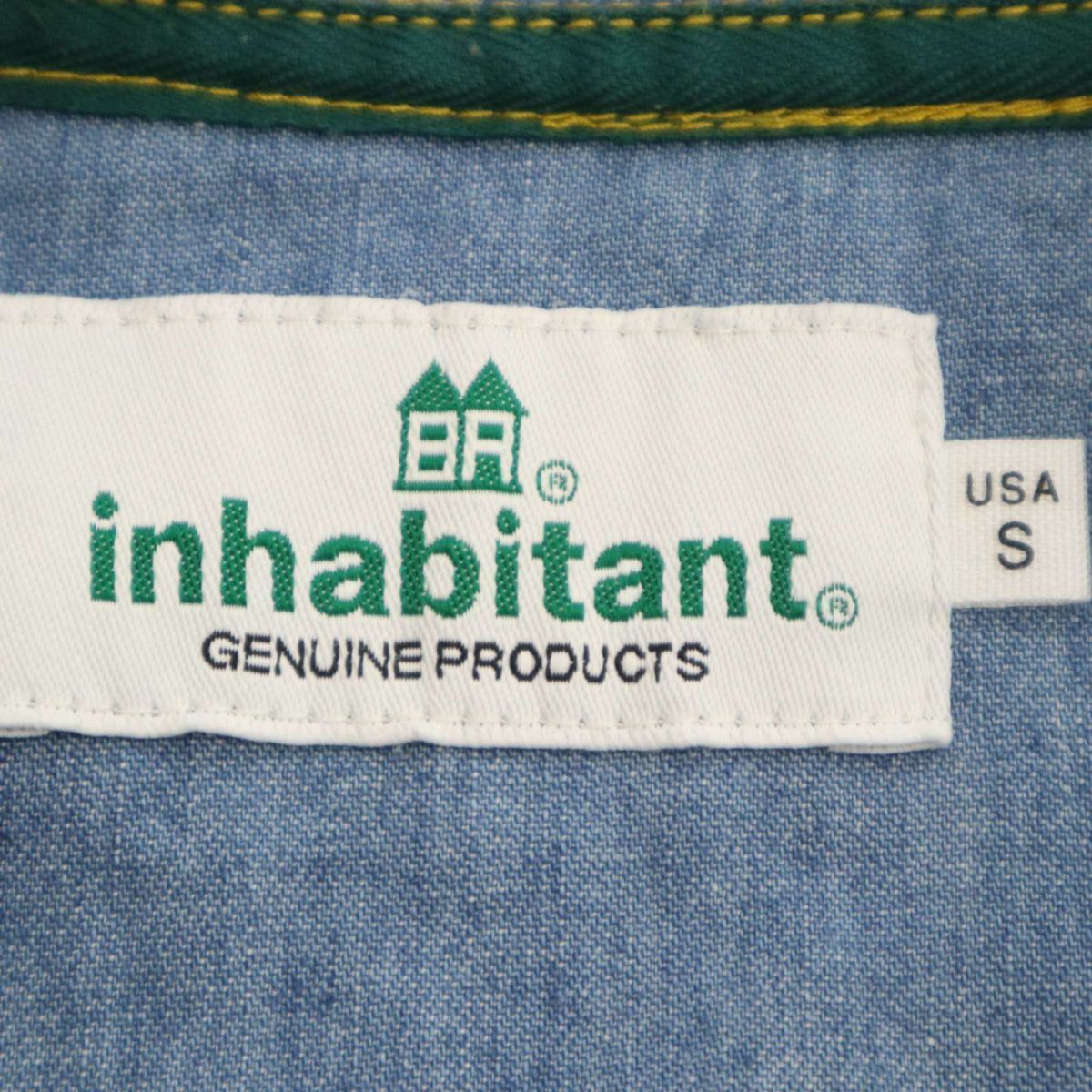 inhabitant インハビタント 通年 長袖 ロゴプリント USED加工★ デニム ワーク シャツ Sz.S　メンズ アウトドア　C4T01365_2#C_画像6