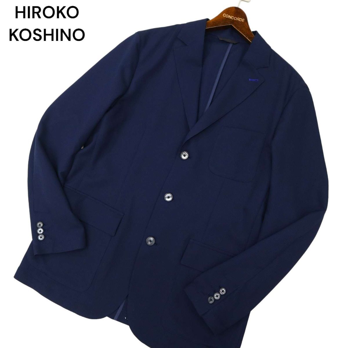 HIROKO KOSHINO homme collection ヒロココシノ 春夏 3B テーラード ジャケット Sz.LL メンズ ネイビー 大きいサイズ C4T01497_2#Mの画像1