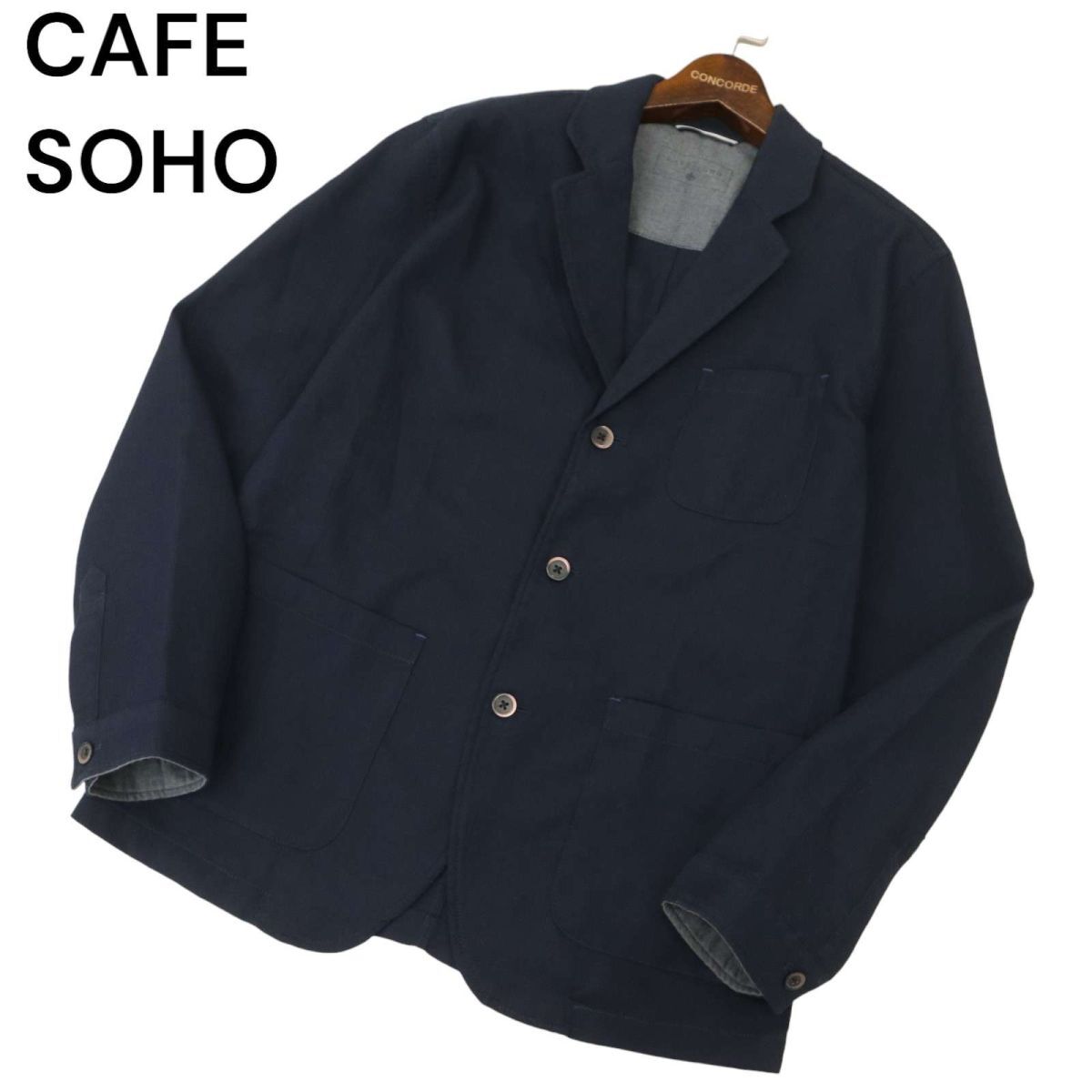 CAFE SOHO カフェソーホー 春夏 3B コンフォート アンコン テーラード ジャケット Sz.L　メンズ ネイビー　C4T01535_2#M_画像1