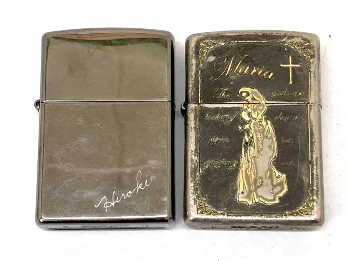 1円～【7点セット】ZIPPO ジッポー ライターまとめ ブラス スリム マリア 聖母 十字架 シルバー LOVE ハート ブルー 青 白 ジャンク品_画像2