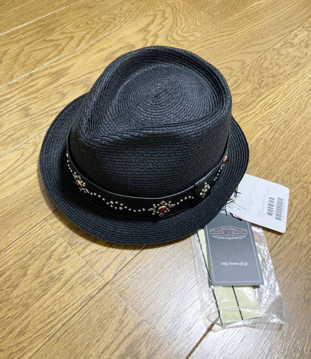 未使用☆[R.J.B by THE FLAT HEAD] 定価27,972 ALL UP BLADE STUDS HAT レザーリボン リネンハット 帽子 2 羊革 日本製 RJB フラットヘッド_画像1