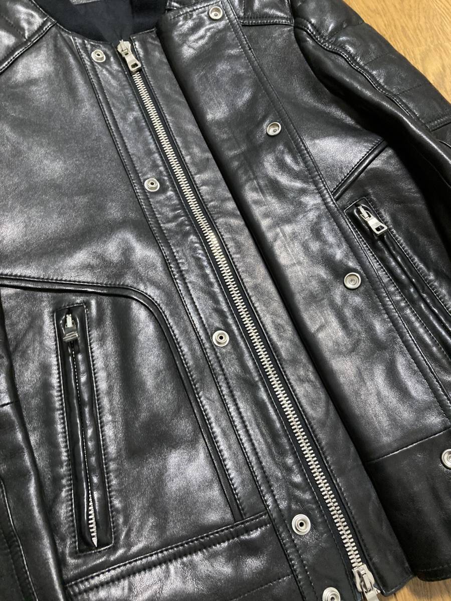 [BALMAIN HOMME] 15SS BOMBER JKT バイカーライダース ボンバーレザージャケット 44 羊革 ブラック S5HC833C882 バルマン_画像6