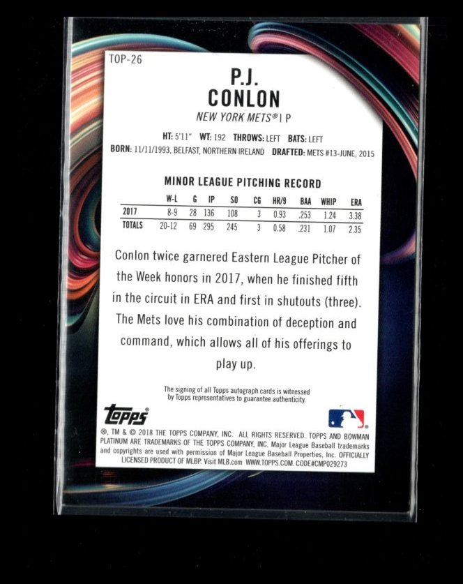 2018 Topps Bowman Platinum P.J. CONLON Autograph_画像2