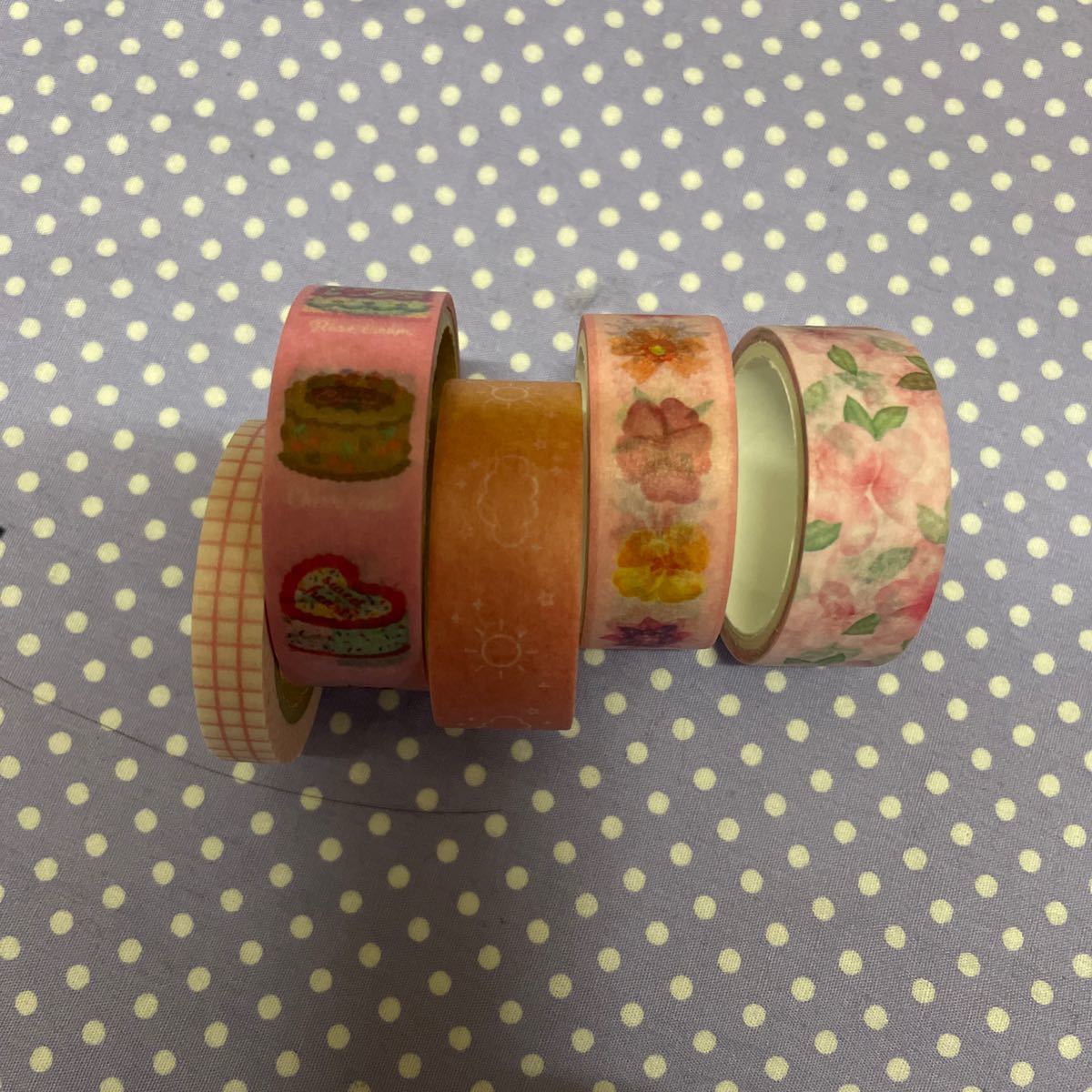 女の子向きマスキングテープ セットかわいいピンク系の柄５個ラッピングバレンタインバースデーなどに_画像1
