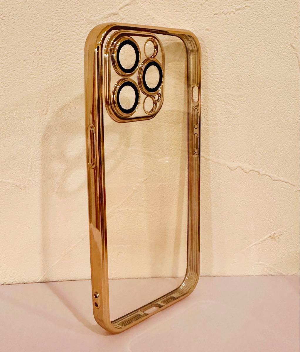 レンズもカバー　iPhone 13pro TPU クリア&ゴールドメッキケース