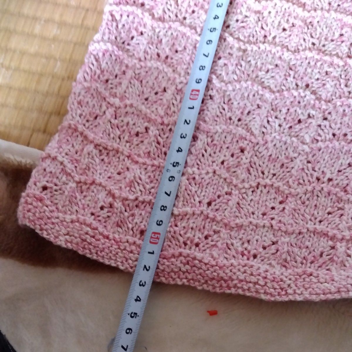 ニット セーター半袖ハンドメイド手編みピンク系
