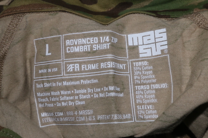 沖縄米軍使用 MASSIF ADVANCE 1/4ZIP COMBAT SHIRT 難燃性 コンバットシャツ マルチカム L 新品_画像3