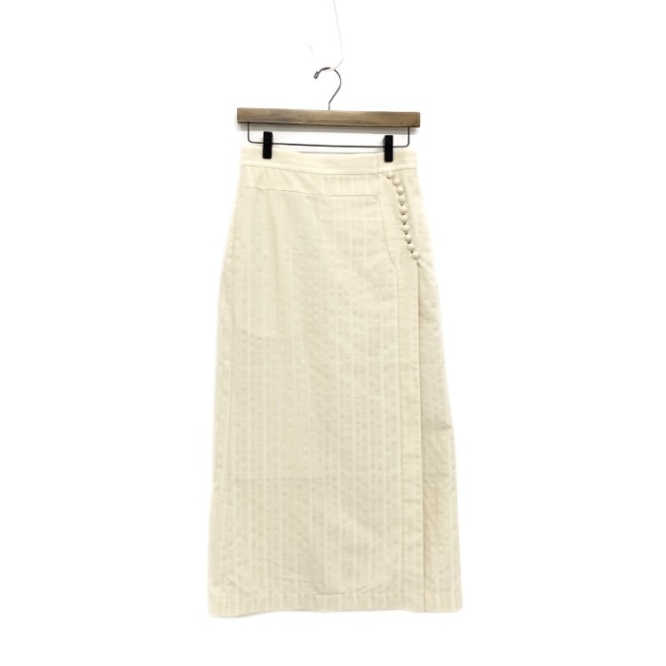 未使用品 Mame Kurogouchi マメクロゴウチ Nep Stripe Front Slit Skirt ネップ ストライプ スカート くるみボタン 2 MM21SS-SK036
