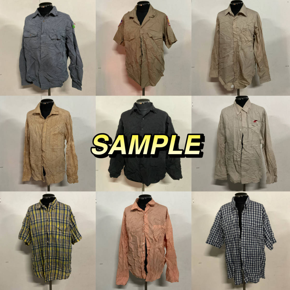 【T276】★1円スタート★ アメリカ古着卸オススメALL MEN'S SHIRT 大量 50kgベール目玉商品 S/S L/S 色デザイン豊富 ブランド有り 仕入れ_画像3