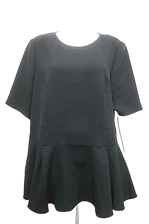 【中古】【美品】Leilian:EZUMi レリアン エズミ トップス レディース ブラウス ブラック 裾フレア 大きめサイズ 13＋