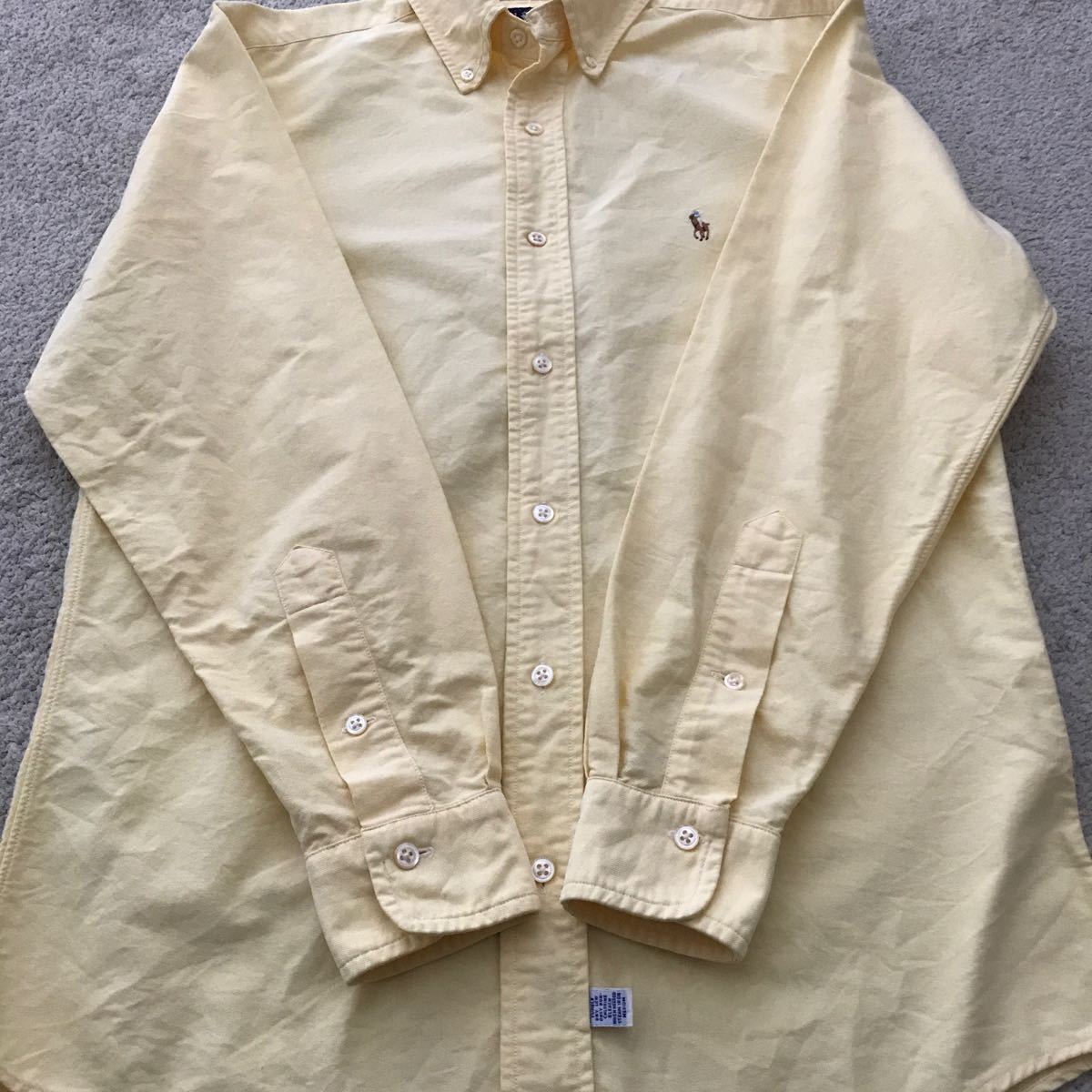 90's Polo Ralph Lauren ラルフローレン オックスフォード ボタンダウンシャツ BDシャツ 14 1/2 - 32 イエロー ビンテージ オールド 90年代_画像6