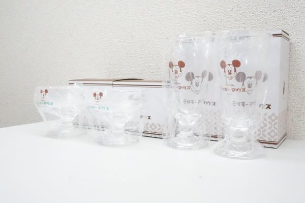 【未使用品】 ディズニー公式 デザートグラス ×2 ＆ グラス ×2 ミッキーマウス 喫茶店 パフェグラス 食器 A165_画像6