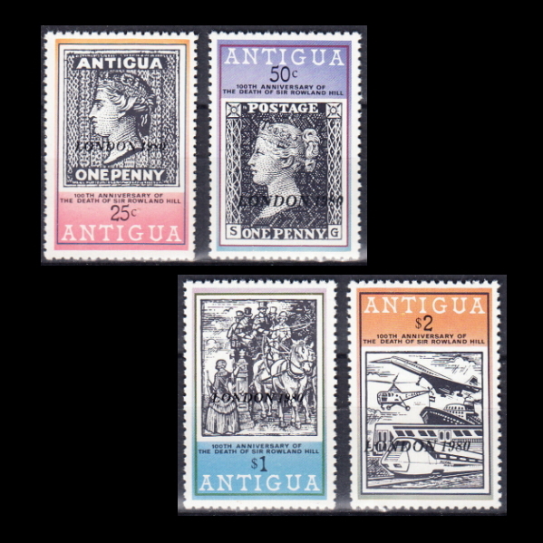 ■アンティグア切手　1980年　ローランド・ヒル 100周年 / ペニー郵便制度　ロンドン切手展　4種完_画像1