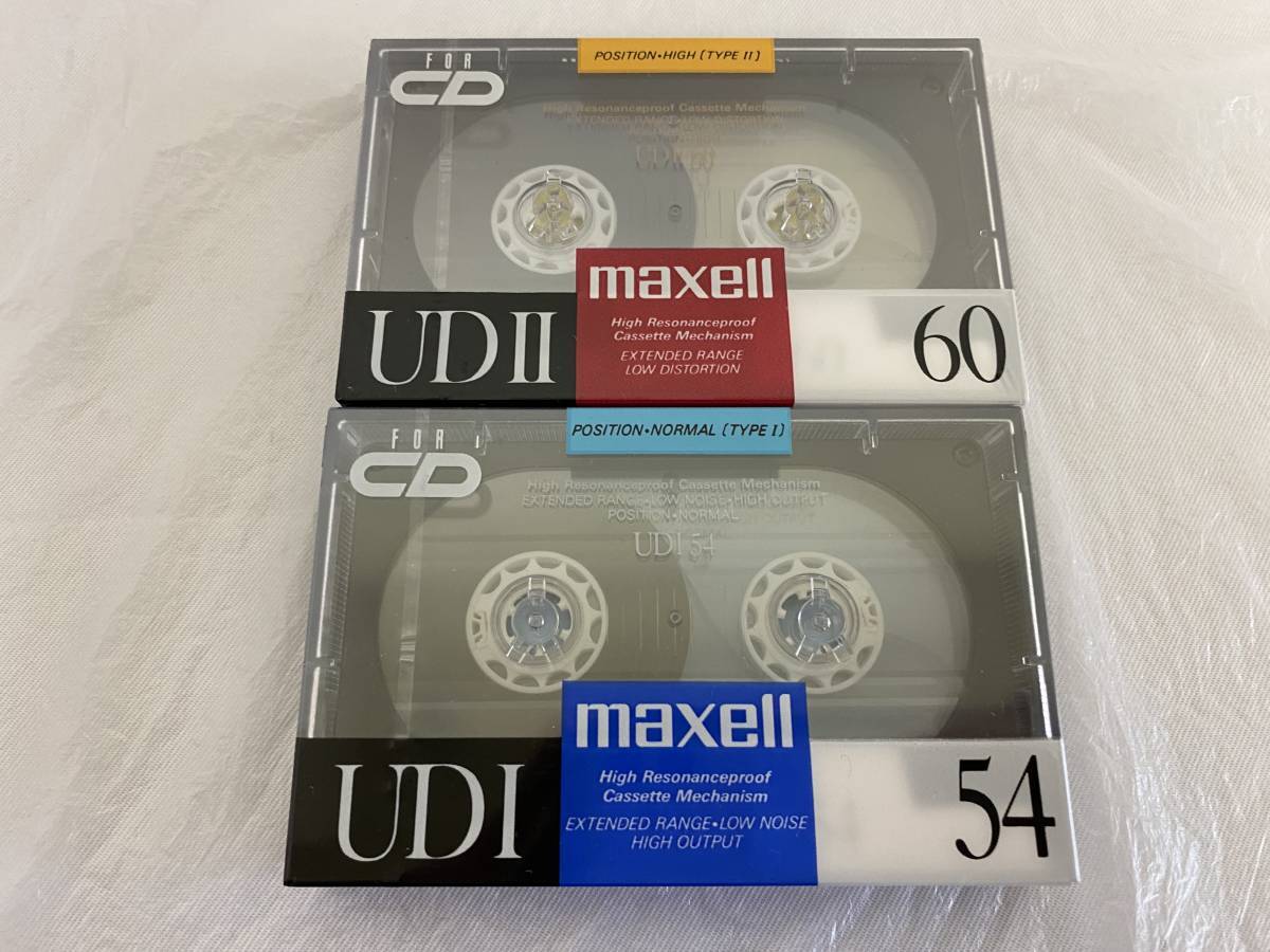 【新品未開封】 maxell マクセル UDⅡ 60 UDⅠ 54 2本セット ノーマルポジション ハイポジ カセットテープ 当時物 昭和レトロ_画像1