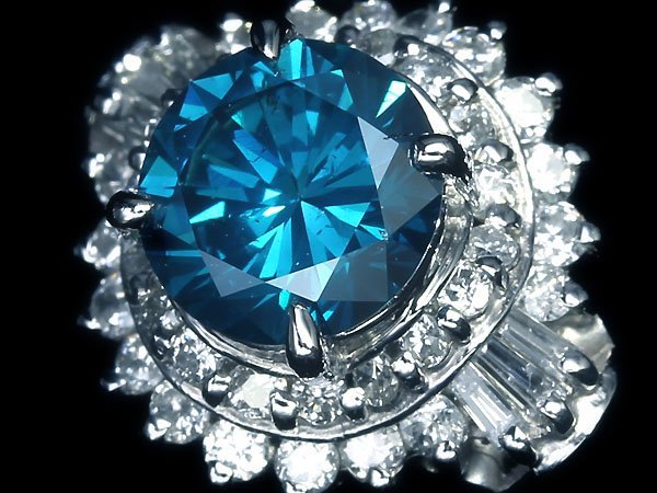 IIM10735SS【1円～】新品【RK宝石】SI-2 極上ブルーダイヤモンド 特大1.35ct!! 極上クリアダイヤ 0.51ct Pt900 超高級リング ブルーダイヤの画像2