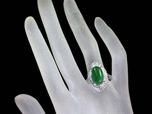 ZL10894S【1円～】新品【RK宝石】≪Jade≫ 樹脂含侵なし! 天然翡翠 大粒3.6ct 極上ダイヤモンド 1.24ct Pt900 超高級リング ヒスイ ダイヤの画像6