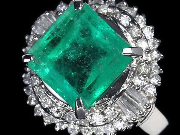 ZM10994S【1円～】新品【RK宝石】≪Emerald≫ 豪華絢爛!! 上質エメラルド 特大3.438ct 極上ダイヤモンド Pt900 超高級リング ダイヤの画像4