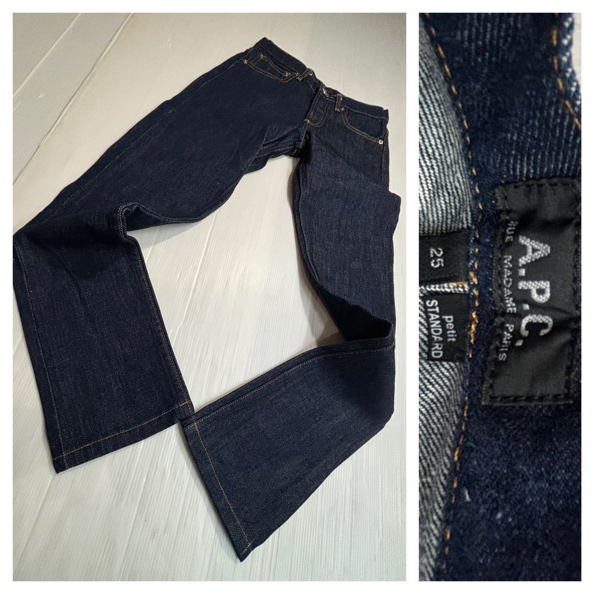 A.P.C. アーペーセー　濃紺デニム　petit STANDARD プチスタンダード　赤耳　ボタンフライ　ジーンズ　パンツ W25 約68cm インディゴブルー_画像1