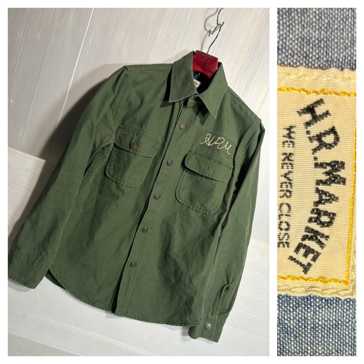 HOLLYWOOD RUNCH MARKET ハリウッドランチマーケット 日本製 チェーン刺繍 グリーンダック 長袖 ワークシャツ 緑 2 M程の画像1