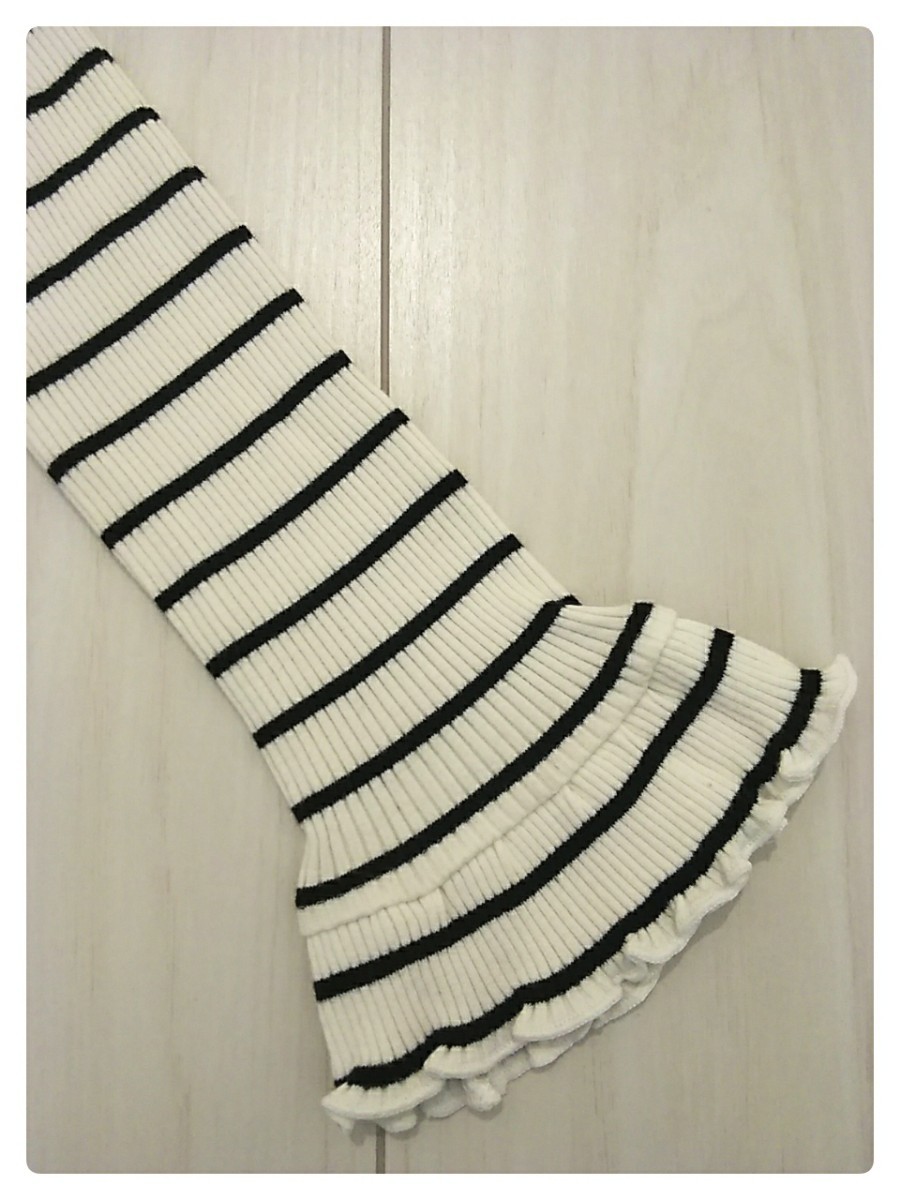  beautiful goods *Discoat mini* disco -to Mini white × black border Monotone rib knitted 140* postage 185 jpy girl child clothes Kids 