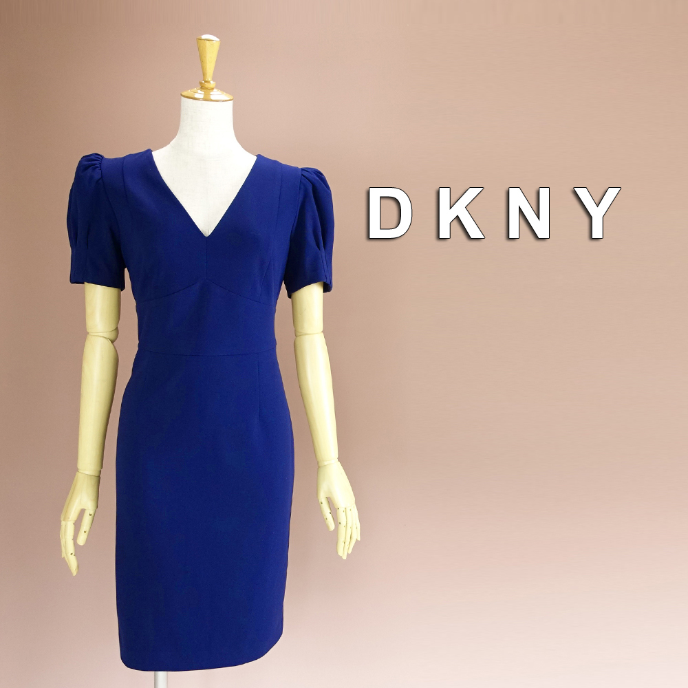 新品 DKNY 10/15号 ダナキャラン 紺 ワンピース パーティドレス 半袖 結婚式 二次会 披露宴 フォーマル お呼ばれ 発表会 演奏会 輝51K0103_画像1