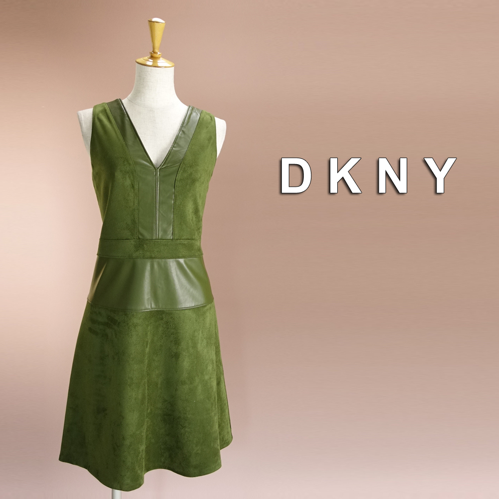 新品 DKNY 12/17号 ダナキャラン 緑 スエード調 ワンピース パーティドレス グリーン 大きいサイズ 結婚式 二次会 フォーマル 凛39K2109_画像1