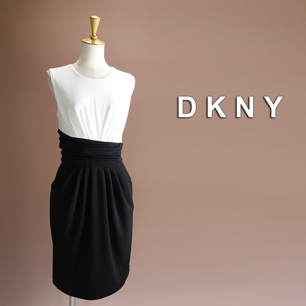 新品 DKNY 6/11号 ダナキャラン 黒 白 ワンピース パーティドレス ブラック 結婚式 二次会 披露宴 フォーマル お呼ばれ 発表会 華42K2203_画像1