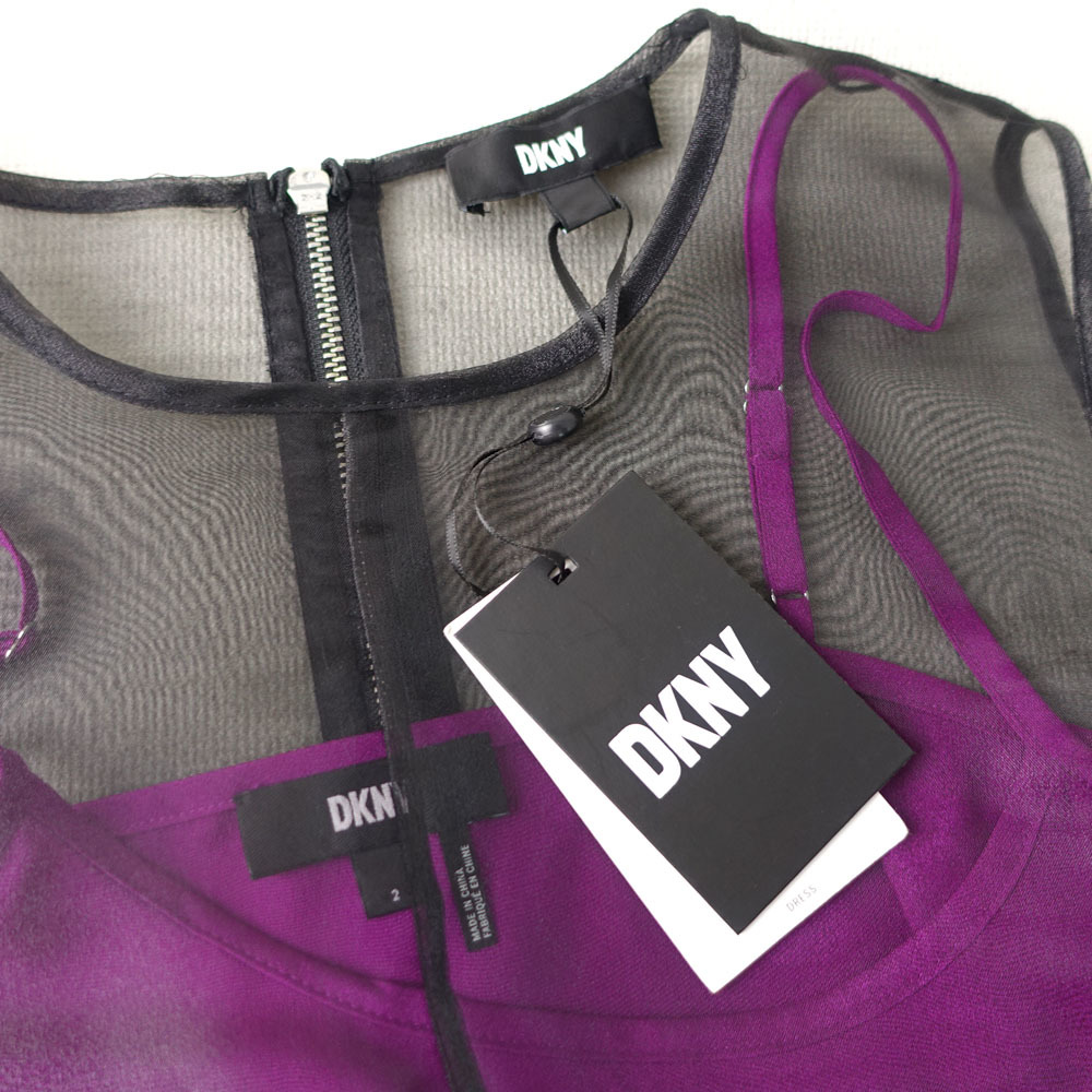 半額セール★新品 DKNY 2/9号 ダナキャラン 紫 黒 Aライン ワンピース パーティドレス 結婚式 二次会 フォーマル お呼ばれ 華31YY1107_画像9