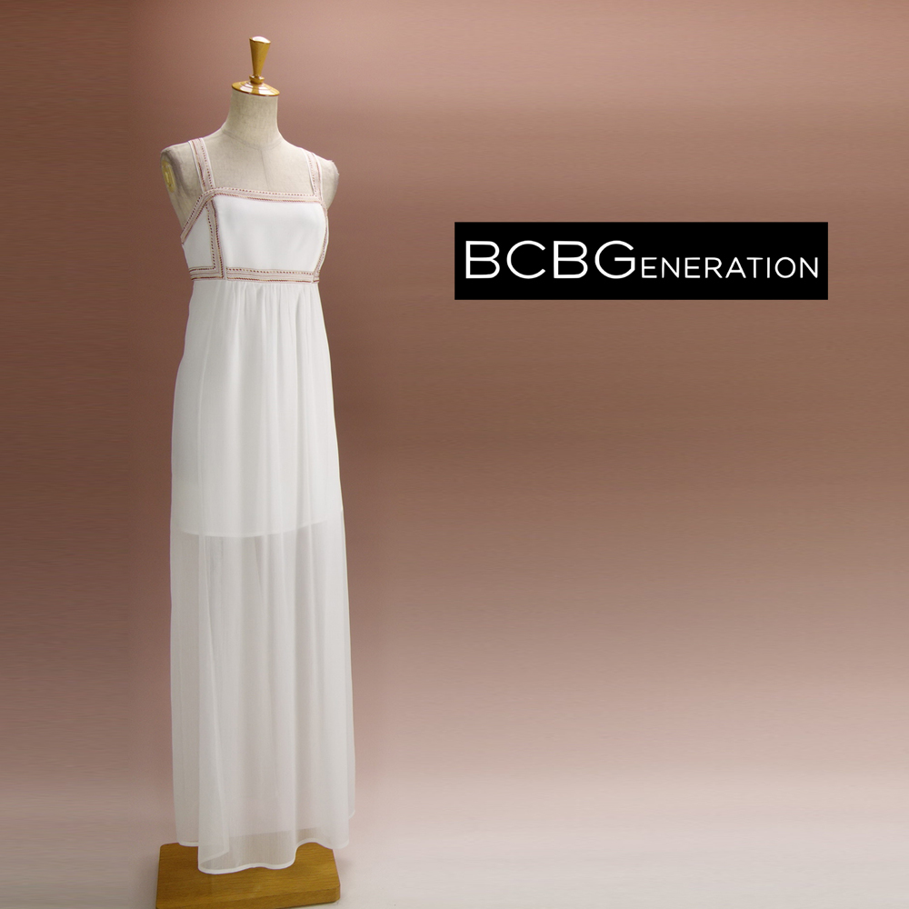 半額セール★新品 BCBGeneration 2/7号～9号 白 茶 刺繍 マキシワンピース パーティドレス マキシ丈 ロングドレス BCBG 結婚式慶華21CC1001_画像1