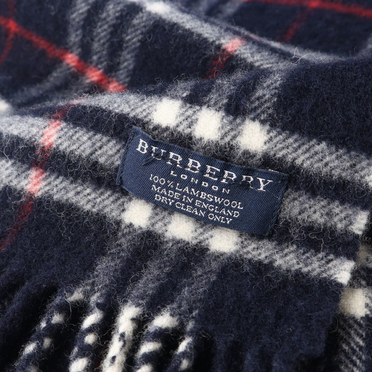 TE4207：英国製*BURBERRY/バーバリー*ラムウールマフラー*ストール*バーバリーチェック*ネイビー_画像4