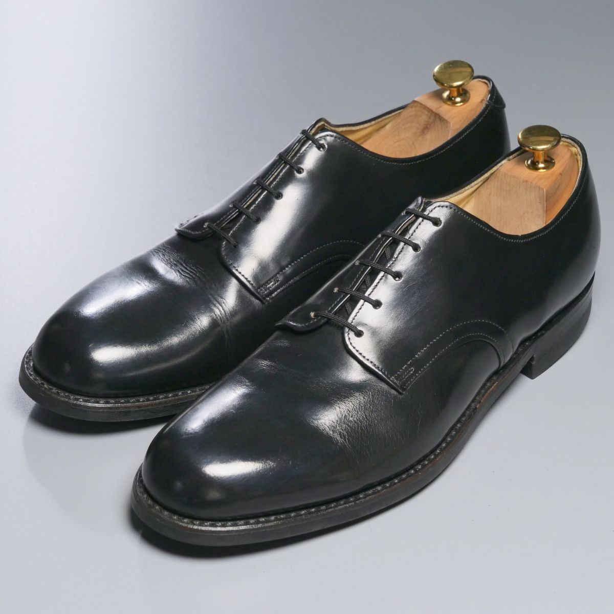 W1292//80sヴィンテージ*米軍実物/U.S.NAVY/INTERNATIONAL SHOE CO社製/サービスシューズ/プレーントゥ/レザーシューズ/革靴/黒/ブラック_画像1