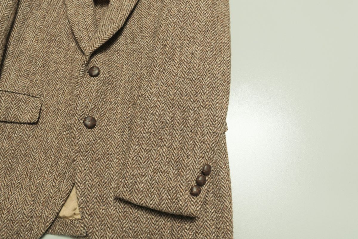 TH1262▽70sヴィンテージ ハリスツイード Harris Tweed ヘリンボーン柄 2B テーラードジャケット ブレザー ブラウン系_画像4