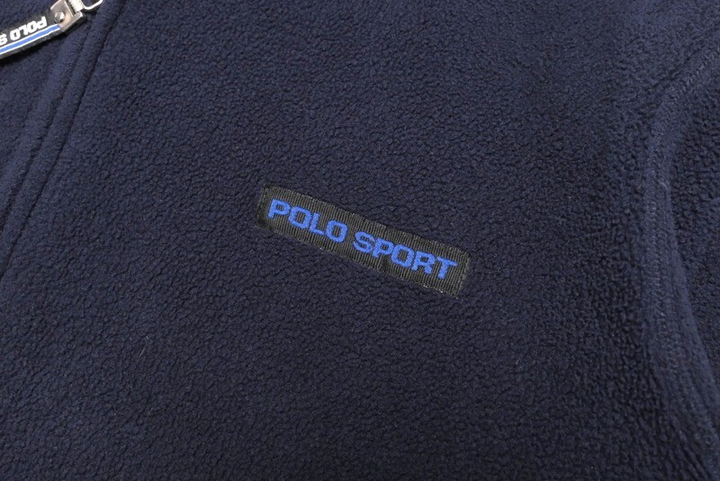 TH0187◇90s 三角タグ ポロスポーツ/POLO SPORT/ラルフローレン メンズL フリースジャケット ジップブルゾン ネイビー系_画像7