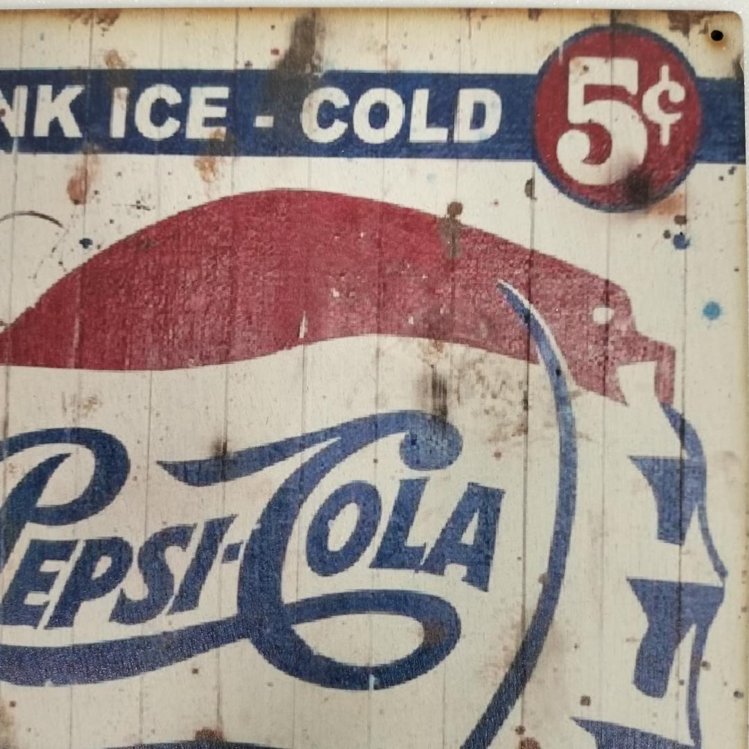 (128) ベニヤ 看板 ポスター レトロ 昭和 Pepsi ペプシ 炭酸