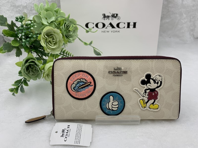 コーチ COACH 長財布 財布 シグネチャーxディズニーコラボ グレイシャーホワイトマルチ ミッキー プレゼント 贈り物 新品未使用 F3733 C237_画像1