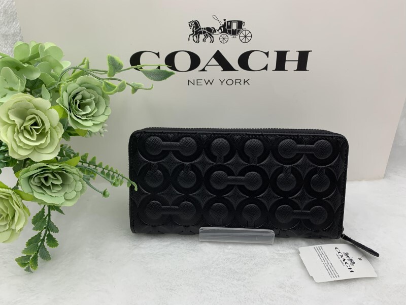 コーチ COACH 長財布 財布 メンズ ブラック 黒 エンボス シンプル プレゼント 贈り物 ギフト ロング ジップ 新品 ファッション F60735 C202_画像3