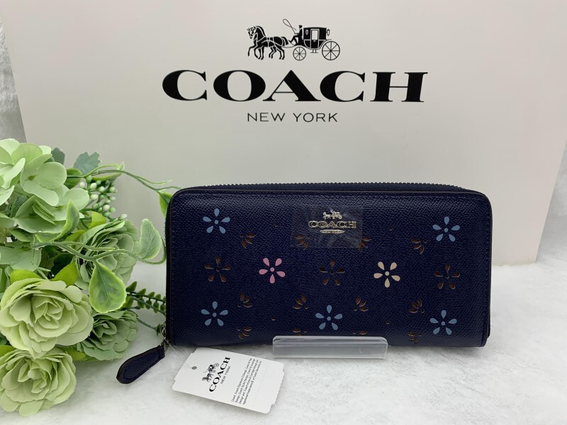 コーチ COACH 長財布 財布 ブランド ネイビー プレゼント 贈り物 ギフト 花柄 フラワー レディース ファッション 大容量 新品 F31164 A148_画像1