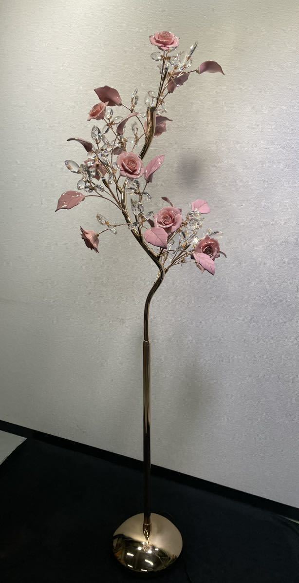【名古屋港区直接手渡し限定】お花 スタンドライト ゴールドインテリア オブジェ クリスタル調 薔薇 LEDライト お花形ライト 0529-022