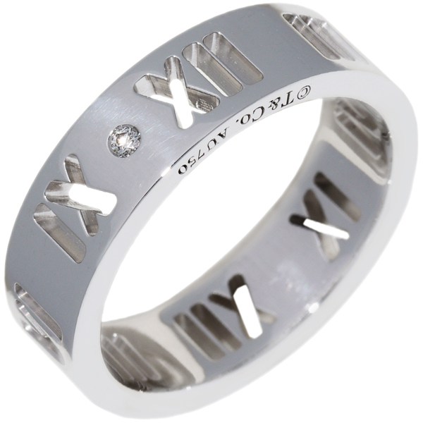 ティファニー 指輪 K18WG ダイヤ4P アトラスリング 幅5ミリ_