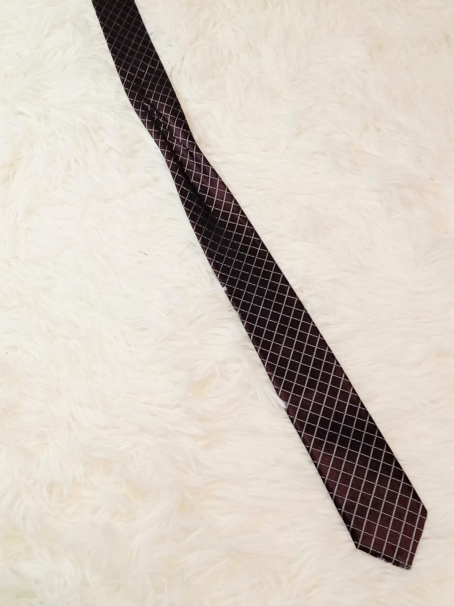  Calvin Klein Calvin Klein necktie light brown group Brown secondhand goods wrinkle equipped total pattern 100% silk 