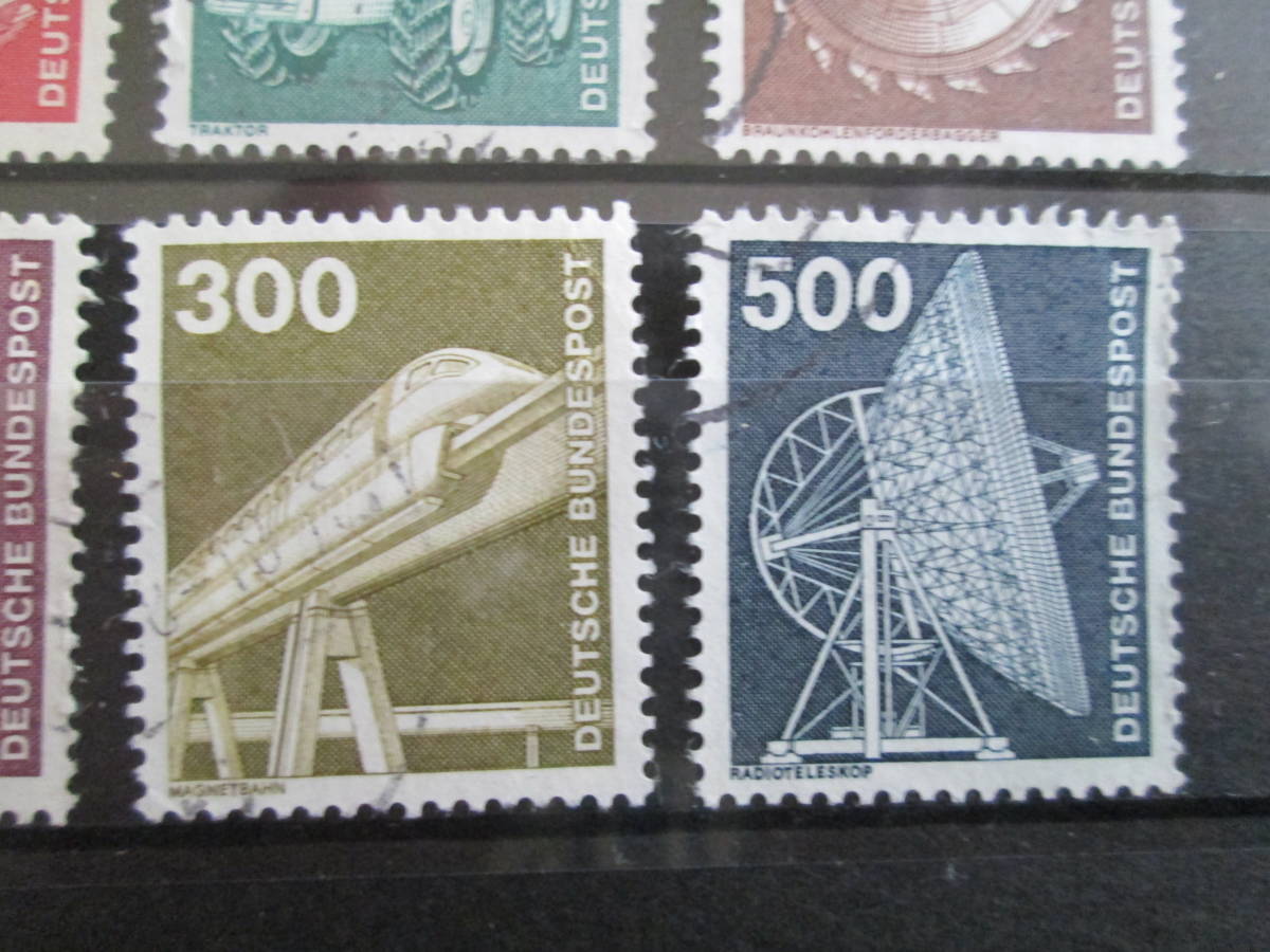 ドイツ普通切手  1975年 産業・技術・機械シリーズ  10～500Pf：ヘリコプター、リニアモーターカー,電波望遠鏡など  12種  使用済みの画像5