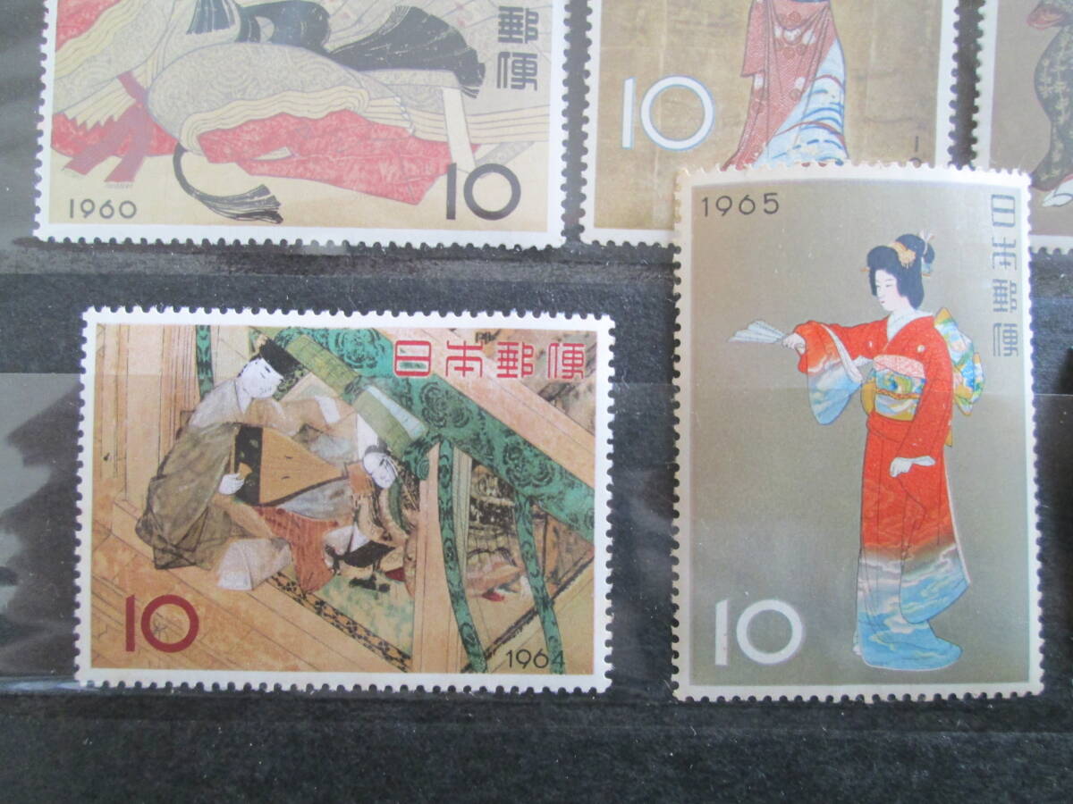 記念切手　未使用 切手趣味週間　1957～66　 額面10円　 10種　 裏面シミアリ　2級品_画像7